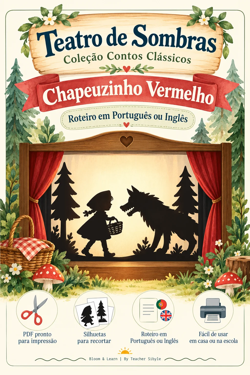 Teatro de Sombras: Chapeuzinho Vermelho Materiais e Roteiro em PT e EN — capa do material
