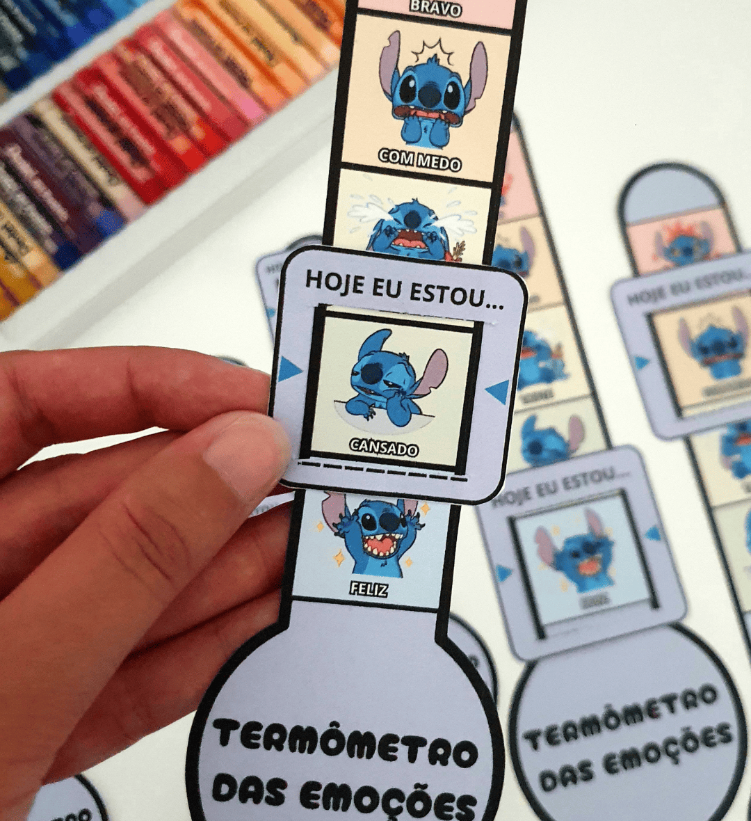 Termômetro das Emoções Stitch: PDF para Imprimir — amostra 1: Termômetro das Emoções Stitch para trabalhar sentimentos