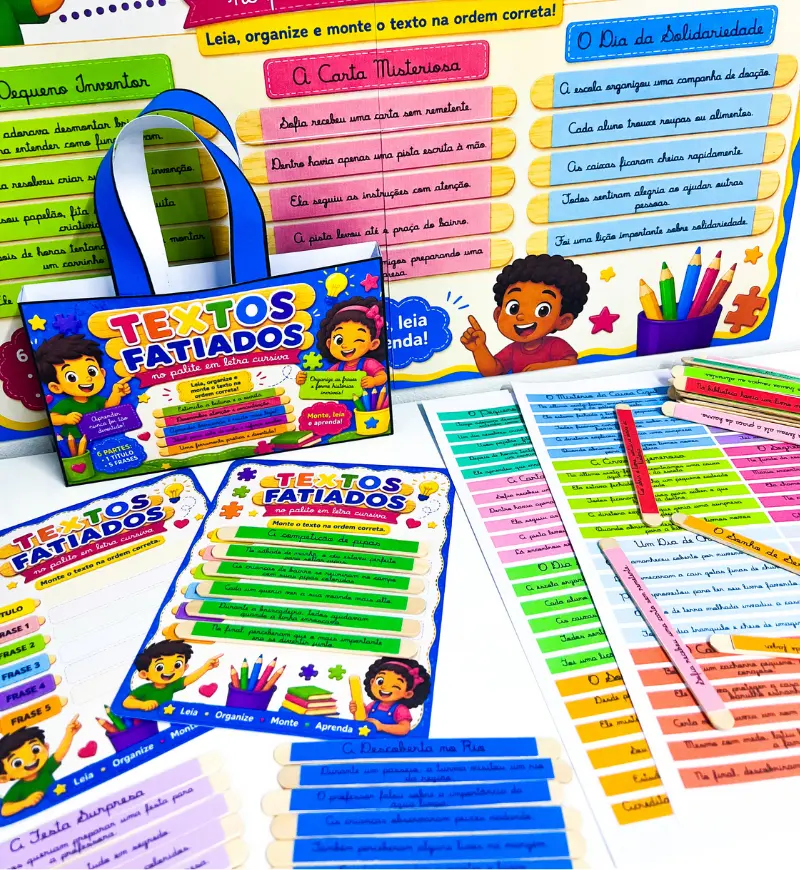 Textos Fatiados em Letra Cursiva para Montar nos Palitos — amostra 2: O que acompanha o arquivo