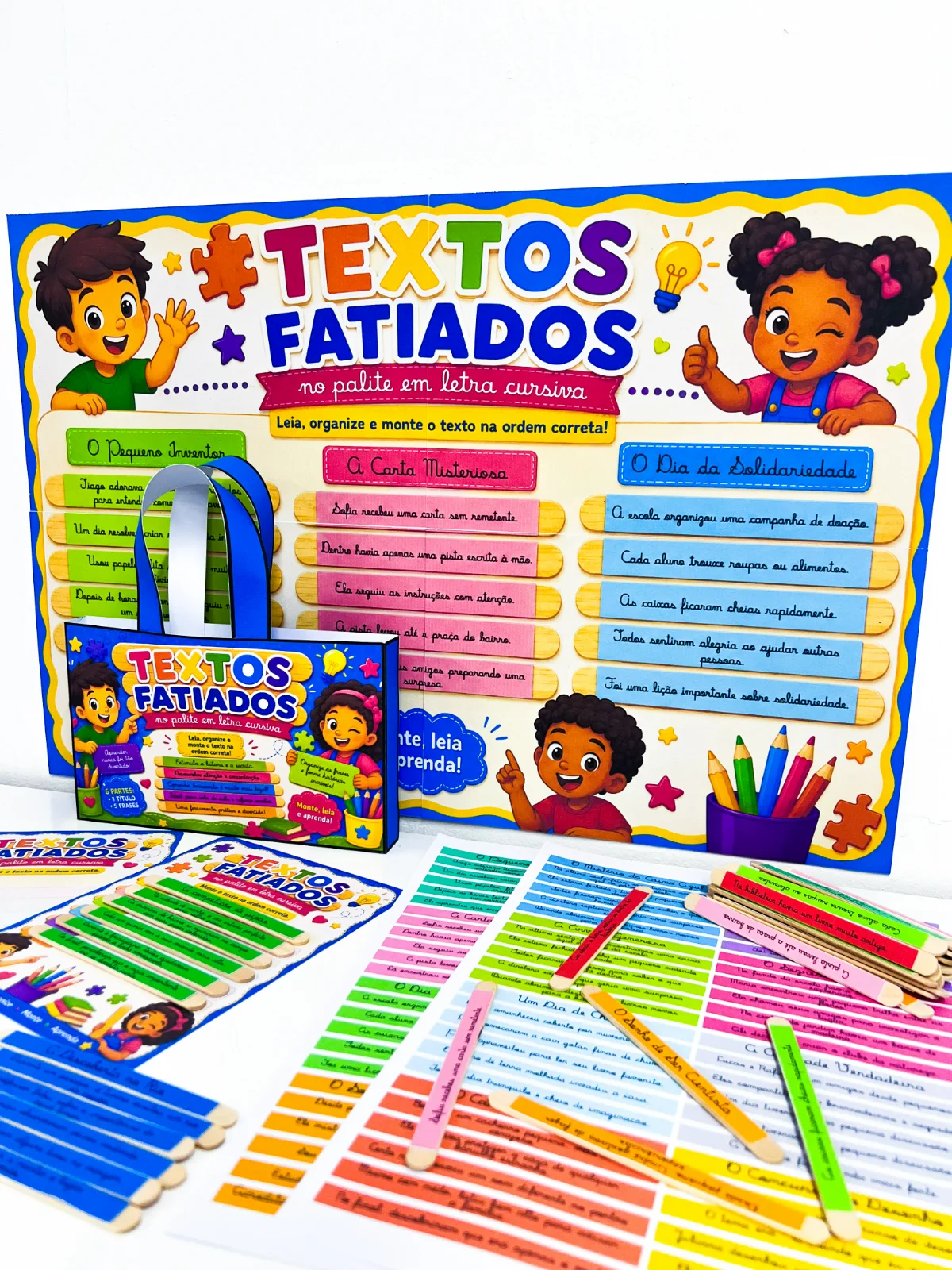 Textos Fatiados no Palito Letra Cursiva | Alfabetização — amostra 4: O Textos Fatiados no Palito – Letra Cursiva é um…