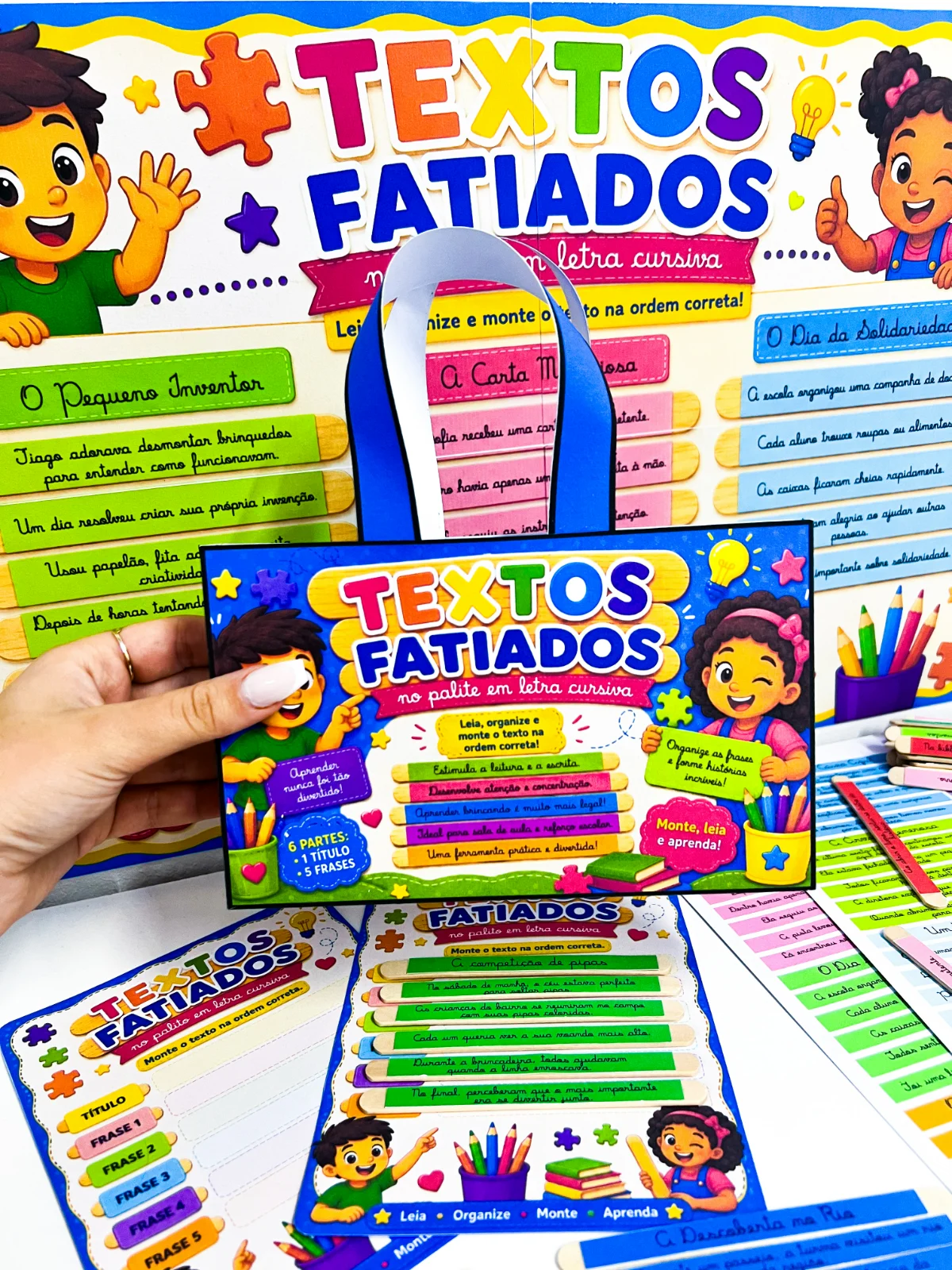 Textos Fatiados no Palito Letra Cursiva | Alfabetização — capa do material