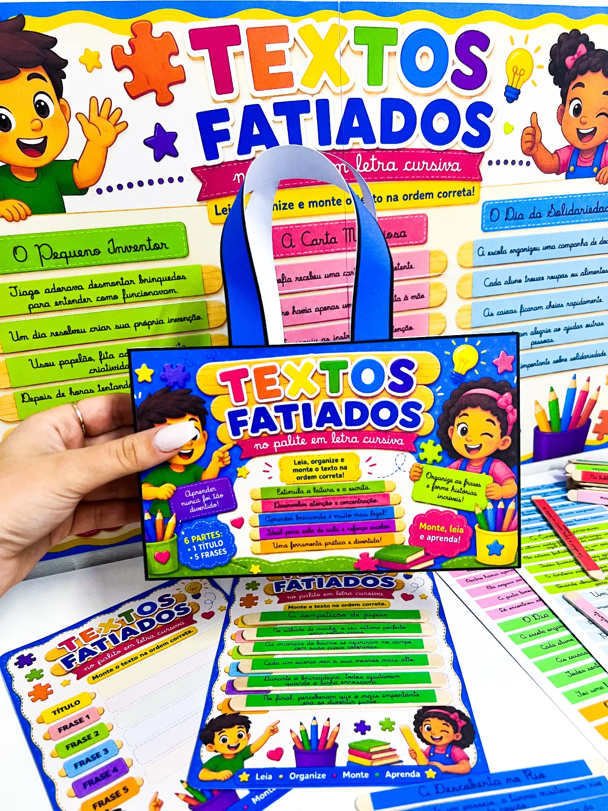 Textos Fatiados no Palito Letra Cursiva | Recurso Alfabetização para Imprimir — Jogos pedagógicos para Educação Infantil: O…