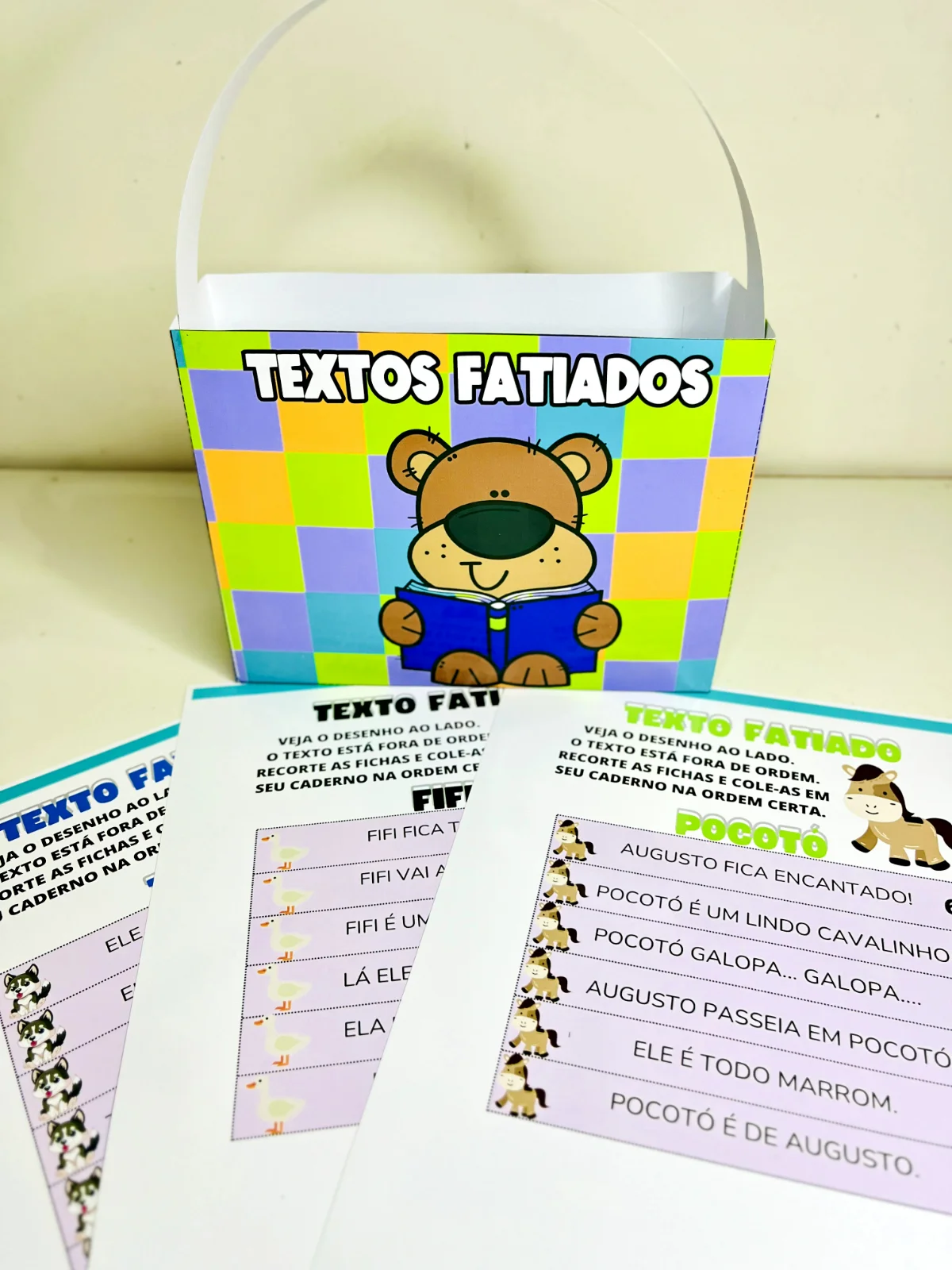 Textos Fatiados para Alfabetização e Formação de Frases — amostra 1: 10 atividades de textos fatiados para recortar,…