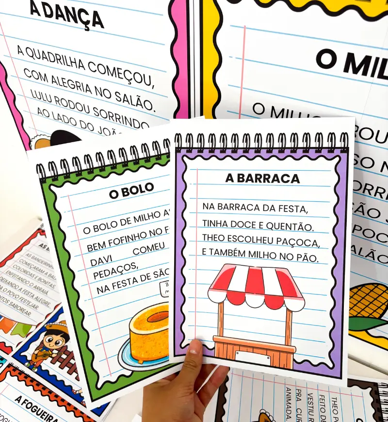 Textos Juninos para Alfabetização: Cartazes de Leitura — amostra 2: O que acompanha o material