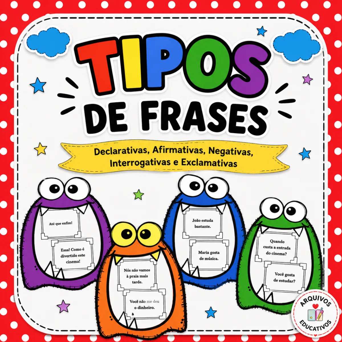 Tipos de Frases – Atividade Lúdica de Língua Portuguesa — Alfabetização para Educação Infantil: Transforme o ensino dos…