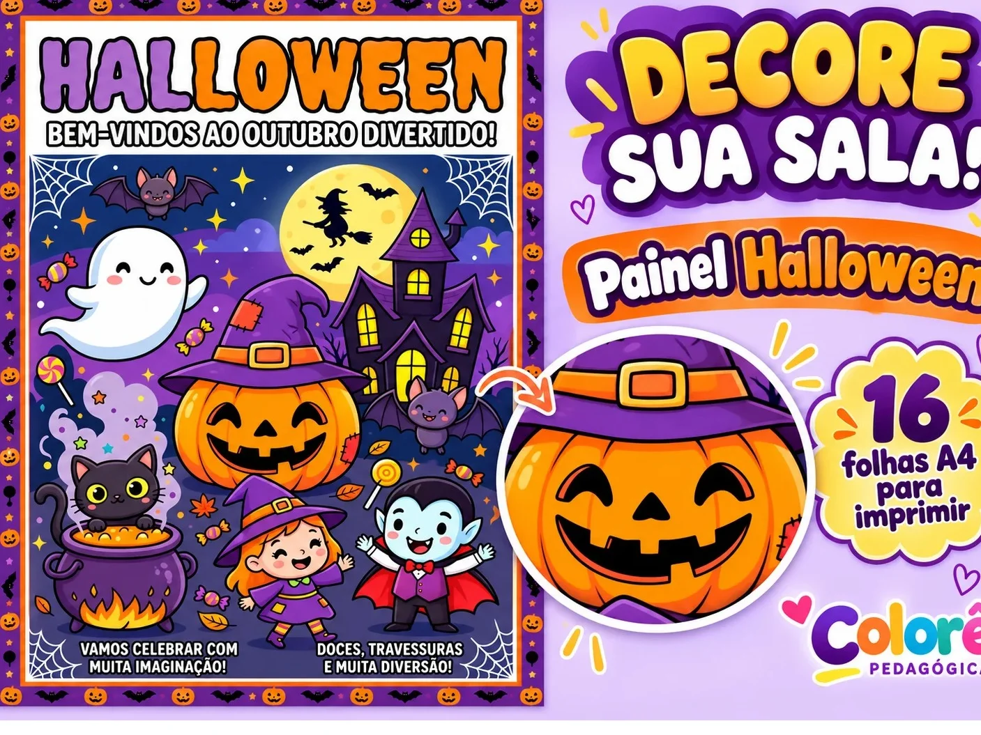 🎃 TÍTULO Painel Halloween em PDF – 16 Folhas A4 para Imprimir — amostra 2: ✨ DESCRIÇÃO CURTA Decore o Halloween com um…