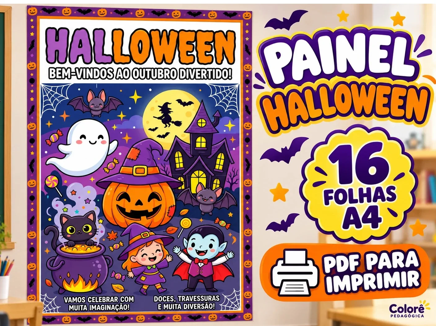 🎃 TÍTULO Painel Halloween em PDF – 16 Folhas A4 para Imprimir — amostra 3: ✨ DESCRIÇÃO CURTA Decore o Halloween com um…