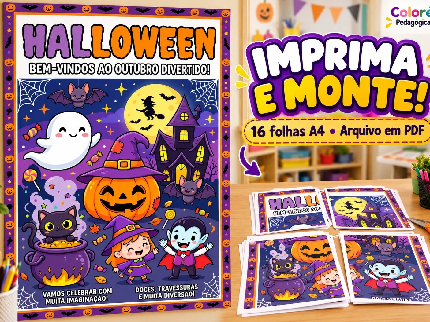 🎃 TÍTULO Painel Halloween em PDF – 16 Folhas A4 para Imprimir — Datas comemorativas para Todas as séries: ✨ DESCRIÇÃO…