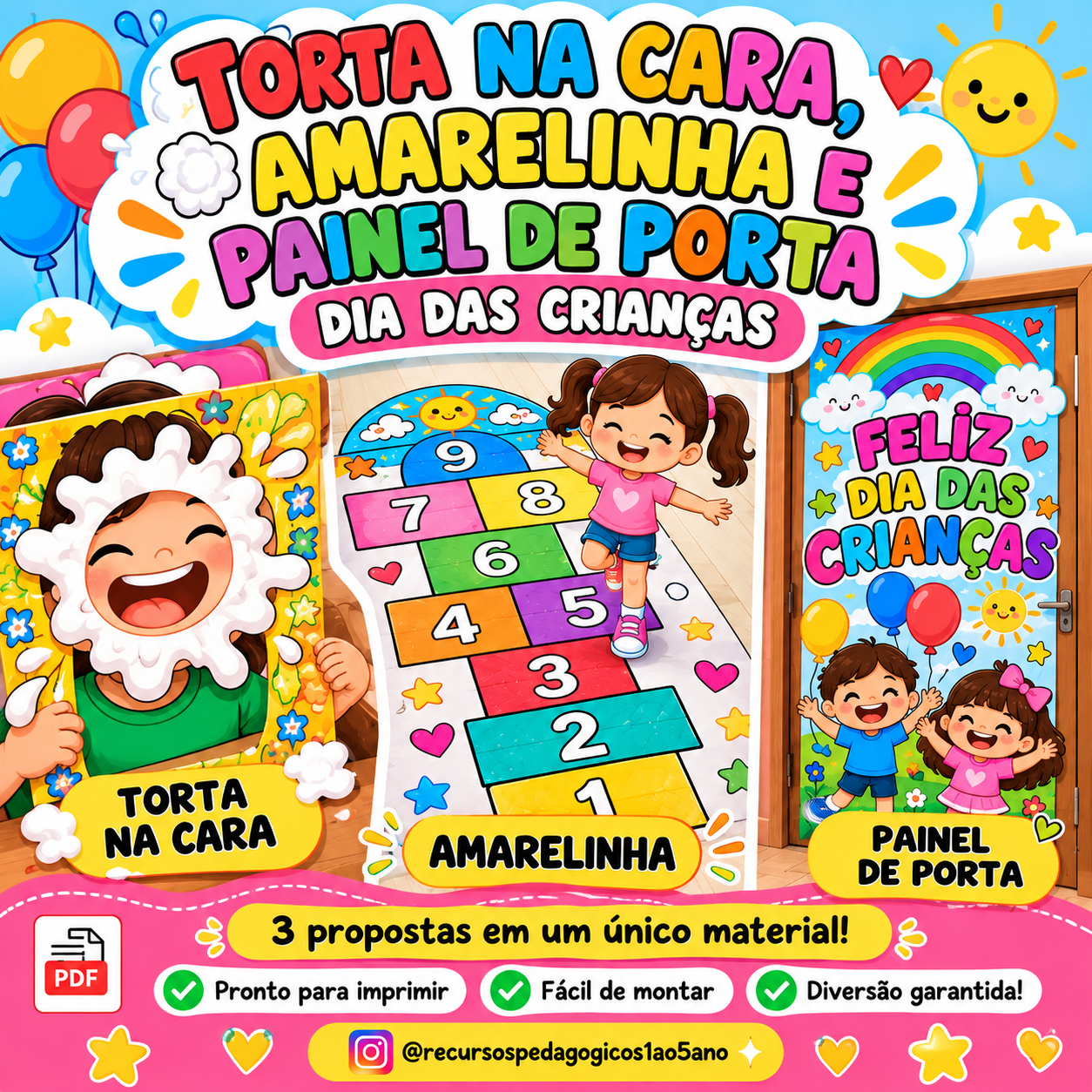 Torta na Cara, Amarelinha e Painel de Porta – Dia das Crianças | Anos Iniciais — capa do material
