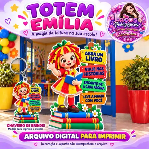 Totem Emília para Cantinho da Leitura Dia do livro — capa do material