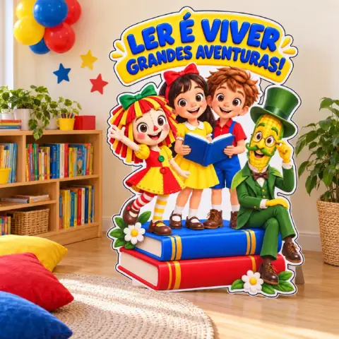 Totem Sítio da Leitura + Chaveiro Dia nacional do livro — amostra 1: o: Emília, Narizinho, Pedrinho e Visconde em um totem… Totem Sítio da Leitura + Chaveiro Dia nacional do livro — amostra 1: o: Emília, Narizinho, Pedrinho e Visconde em um totem…