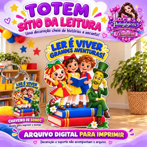 Totem Sítio da Leitura + Chaveiro Dia nacional do livro — capa do material