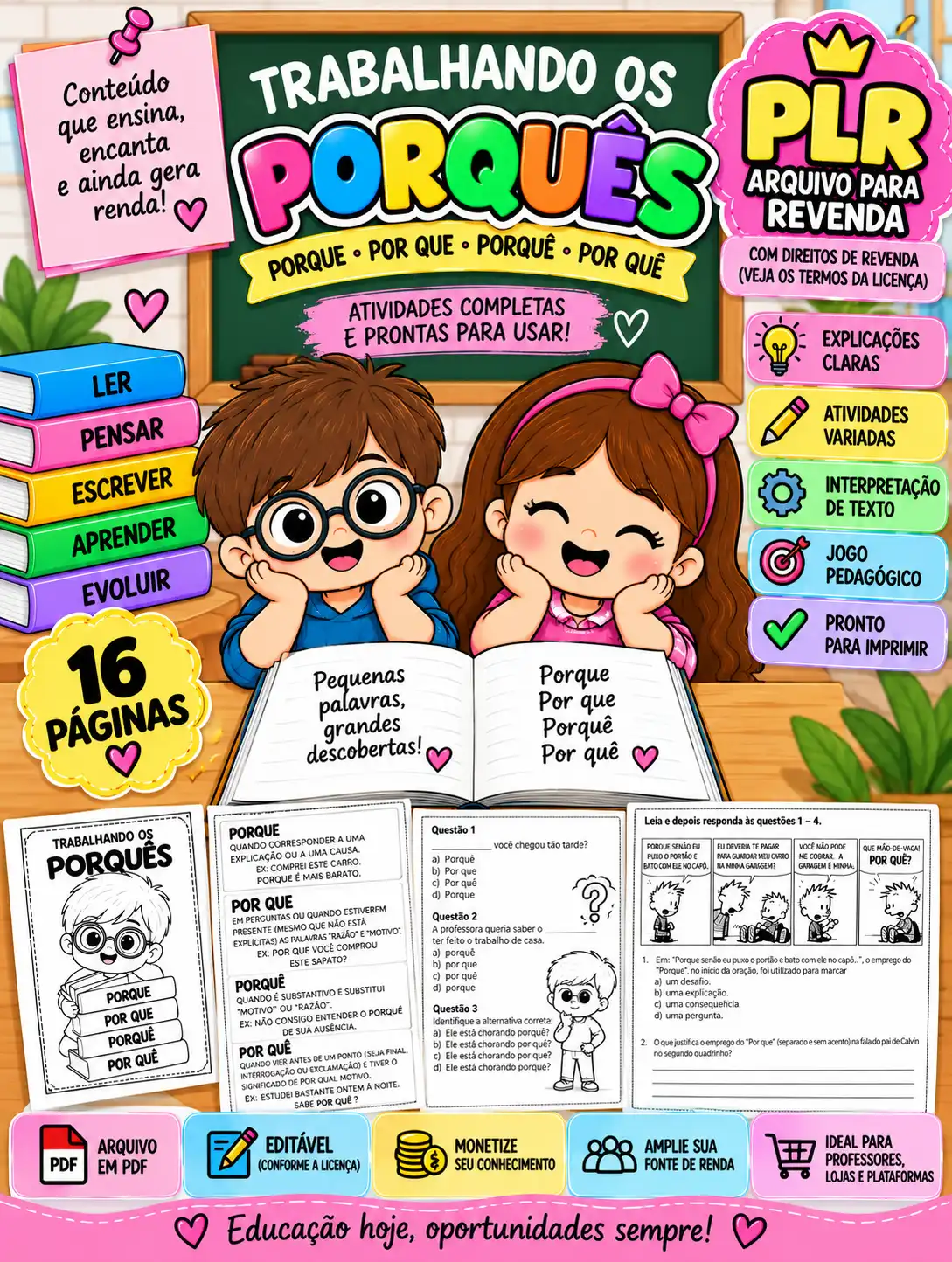 Trabalhando os Porquês –16 Páginas de Atividades de Português |Revenda — amostra 1: O material contém