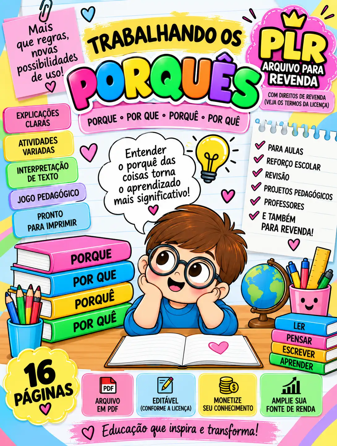 Trabalhando os Porquês –16 Páginas de Atividades de Português |Revenda — amostra 2: Material PLR com 16 páginas para…