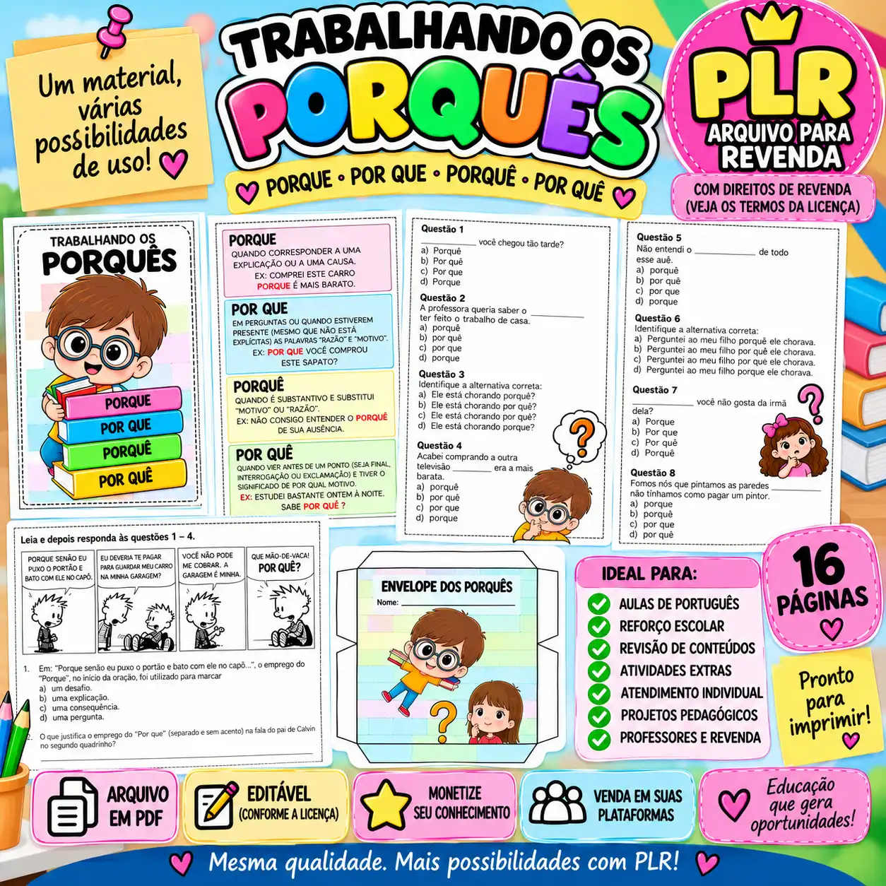 Trabalhando os Porquês –16 Páginas de Atividades de Português |Revenda — amostra 3: Material PLR com 16 páginas para…