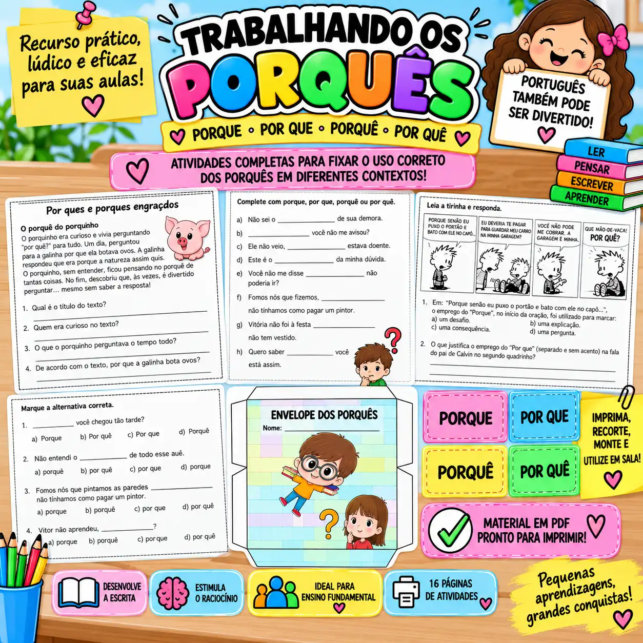 Trabalhando os Porquês –16 Páginas de Atividades de Português |Revenda — amostra 5: Material PLR com 16 páginas para…
