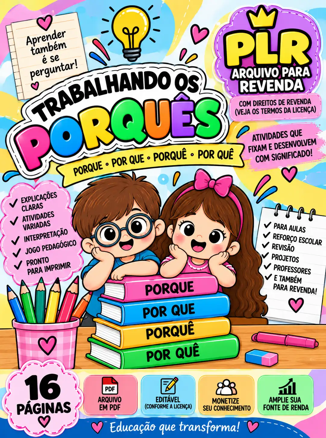 Trabalhando os Porquês –16 Páginas de Atividades de Português |Revenda — capa do material