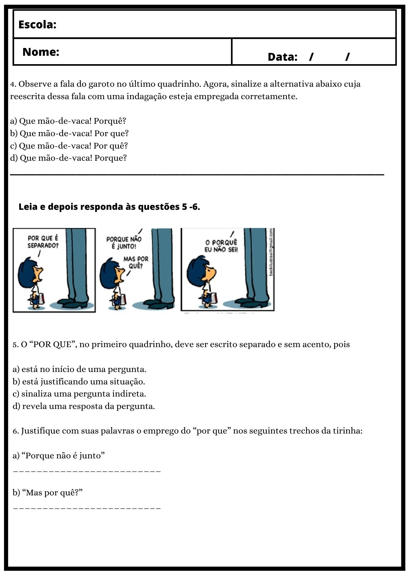 Trabalhando os Porquês: Atividades de Gramática para Imprimir — amostra 5: Formato e impressão