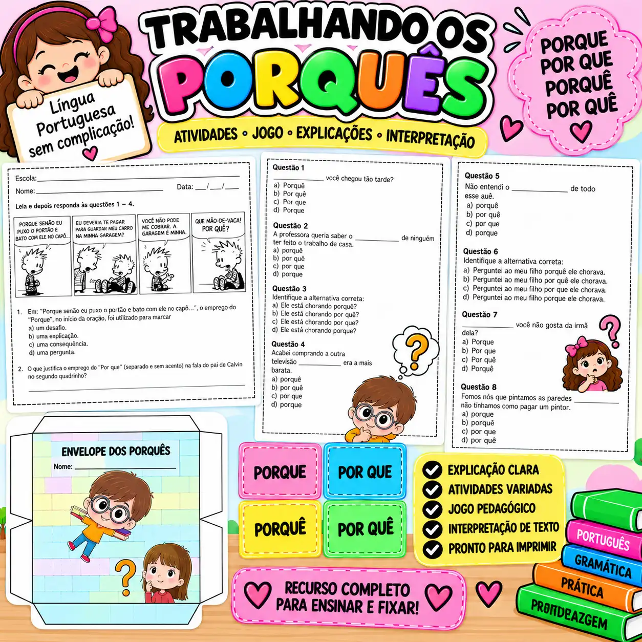Trabalhando os Porquês :Atividades de Português + Jogo Pedagógico |PDF — amostra 2: Material completo para trabalhar…