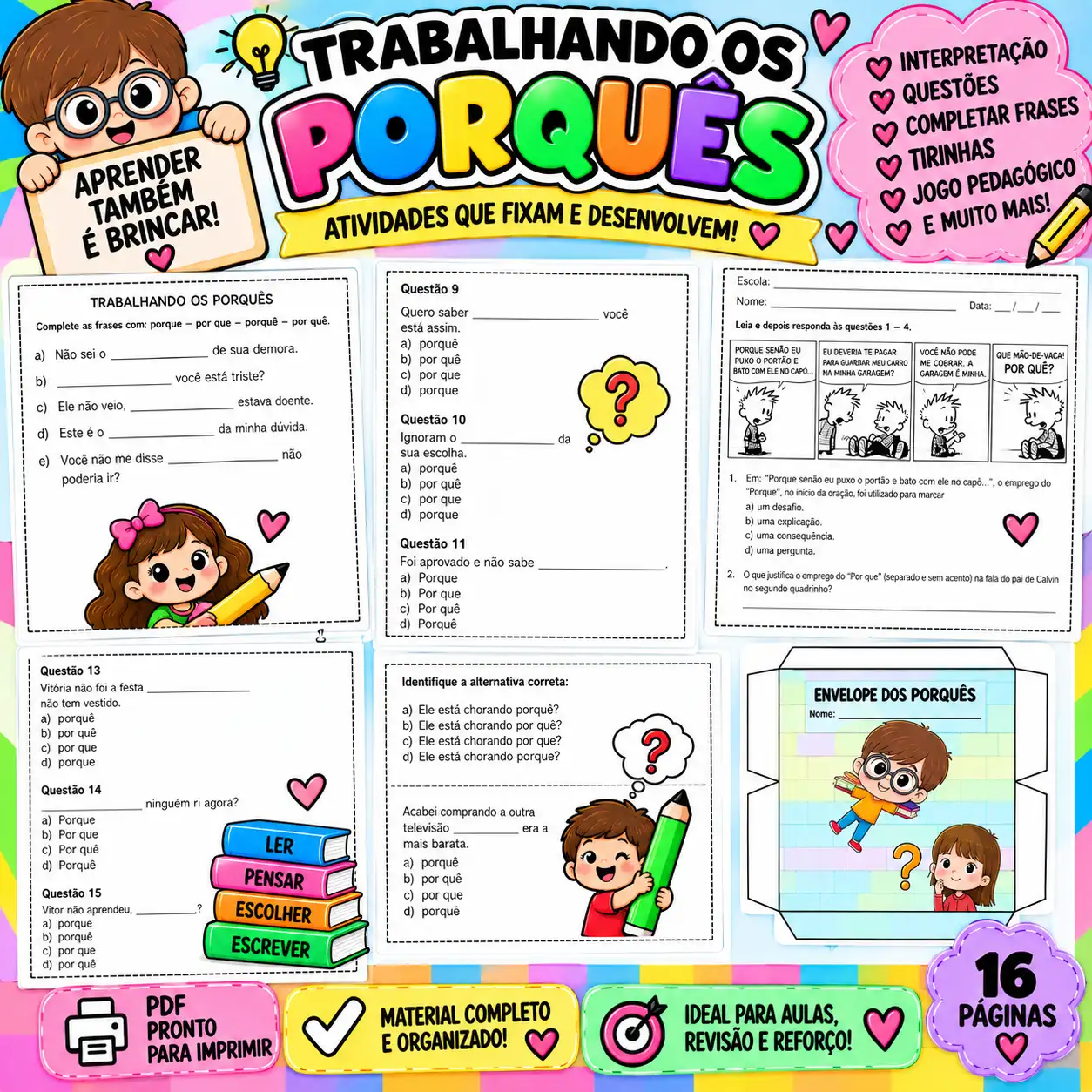 Trabalhando os Porquês :Atividades de Português + Jogo Pedagógico |PDF — amostra 3: Material completo para trabalhar…