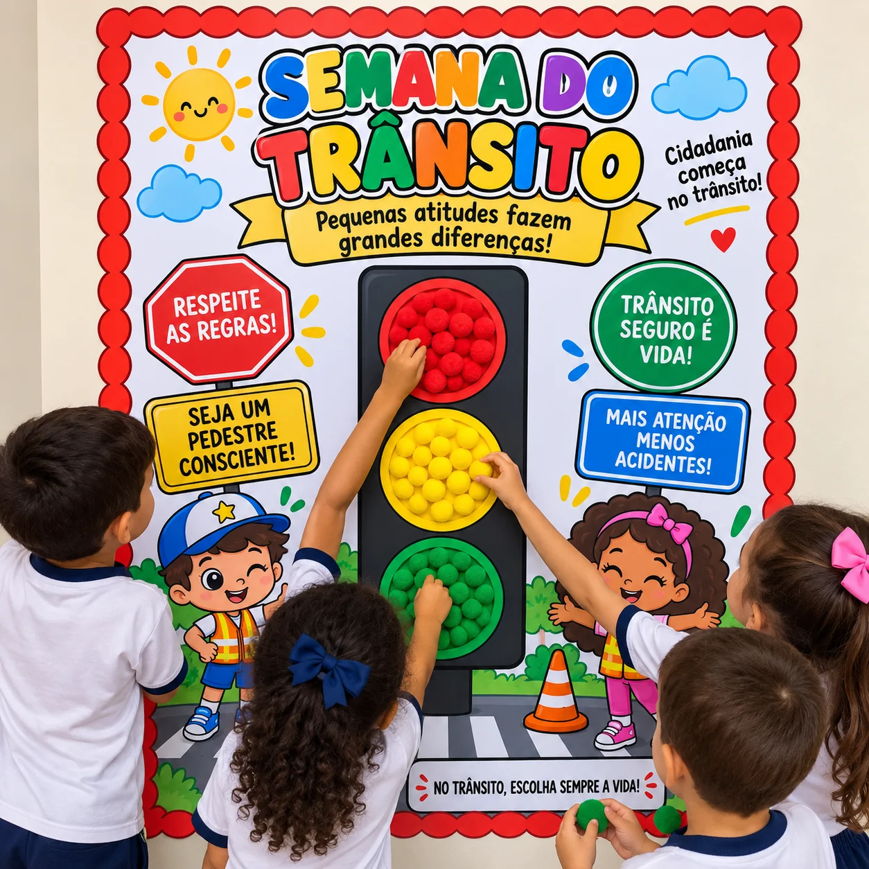 Trânsito Cartaz Atividade Coletiva Educação Infantil em PDF 10 partes — amostra 1: SEMÁFORO DO TRÂNSITO – PAINEL COLETIVO…