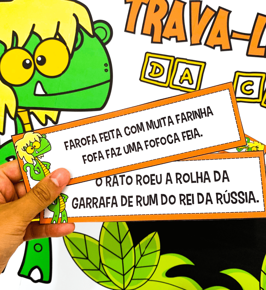 Trava-línguas da Cuca: PDF com 30 desafios e painel ampliado — amostra 2: O que vem no material