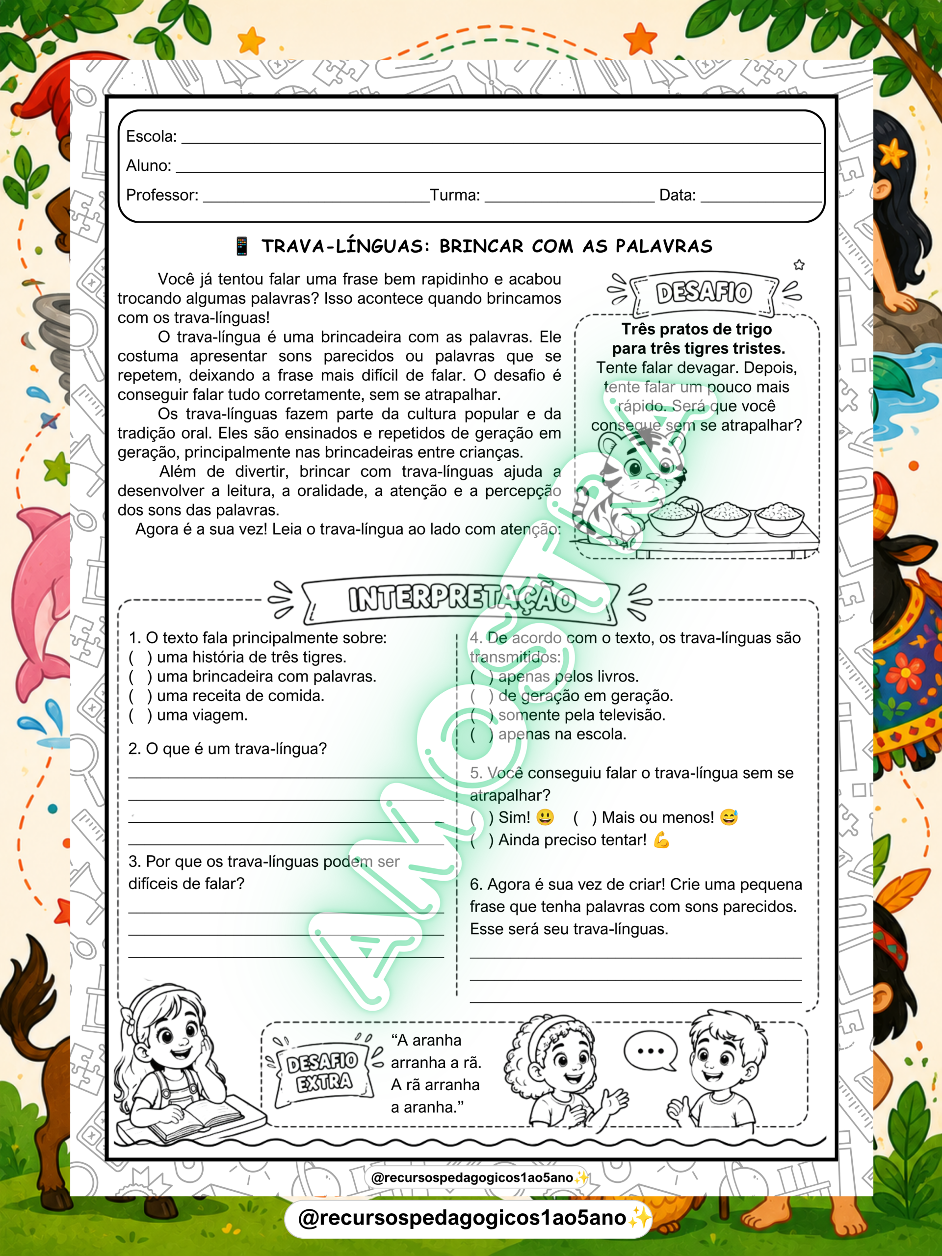 Trava-Línguas – Desafio na Tela do WhatsApp 2º ao 5º ano – PDF para Imprimir — amostra 4: Formato e entrega