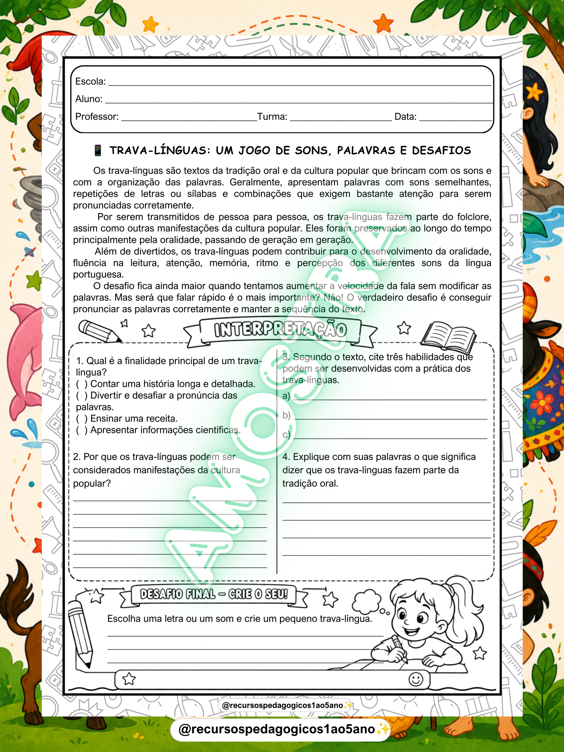 Trava-Línguas – Desafio na Tela do WhatsApp 2º ao 5º ano – PDF para Imprimir — amostra 5: Trava-Línguas – Desafio na Tela E…