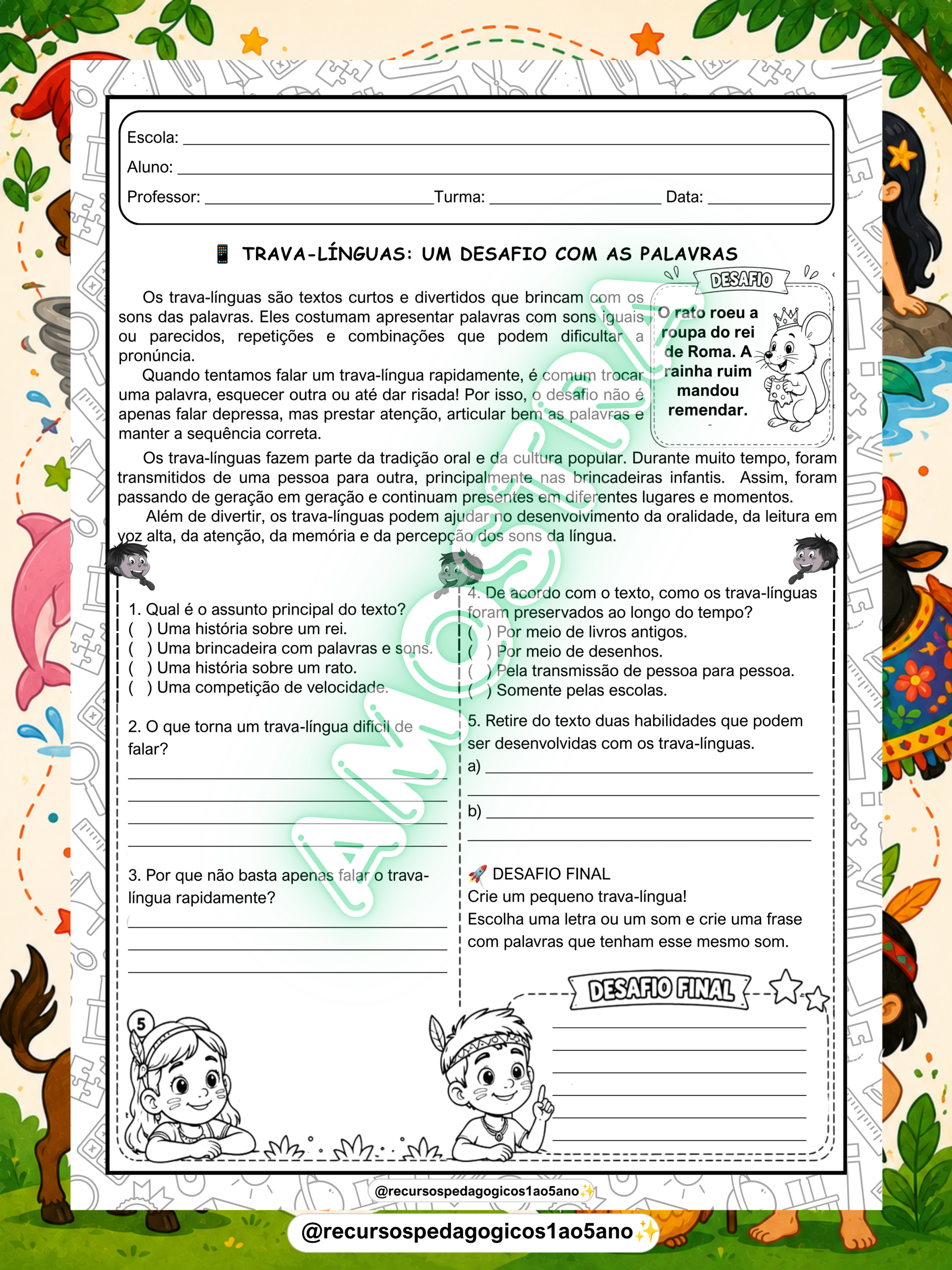 Trava-Línguas – Desafio na Tela do WhatsApp 2º ao 5º ano – PDF para Imprimir — amostra 6: Trava-Línguas – Desafio na Tela E…