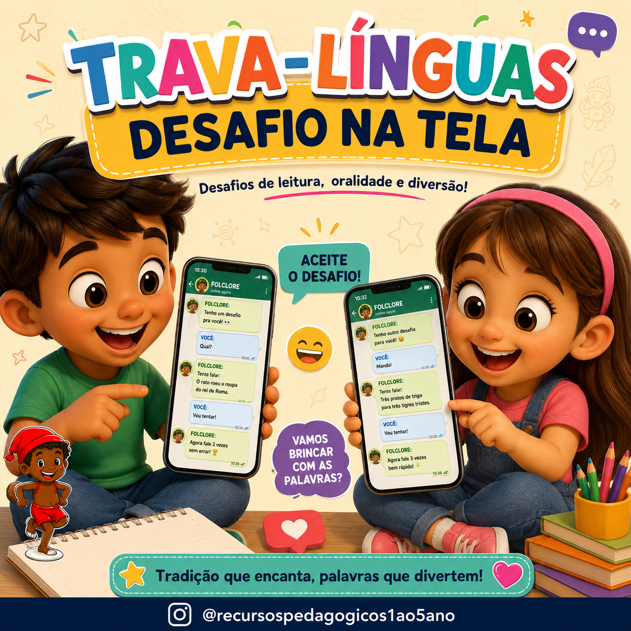 Trava-Línguas – Desafio na Tela do WhatsApp 2º ao 5º ano – PDF para Imprimir — capa do material