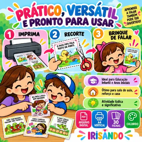 Trava-Línguas Divertidos – 30 Fichas Ilustradas — amostra 3: O Trava-Línguas Divertidos é um material lúdico e colorido com…
