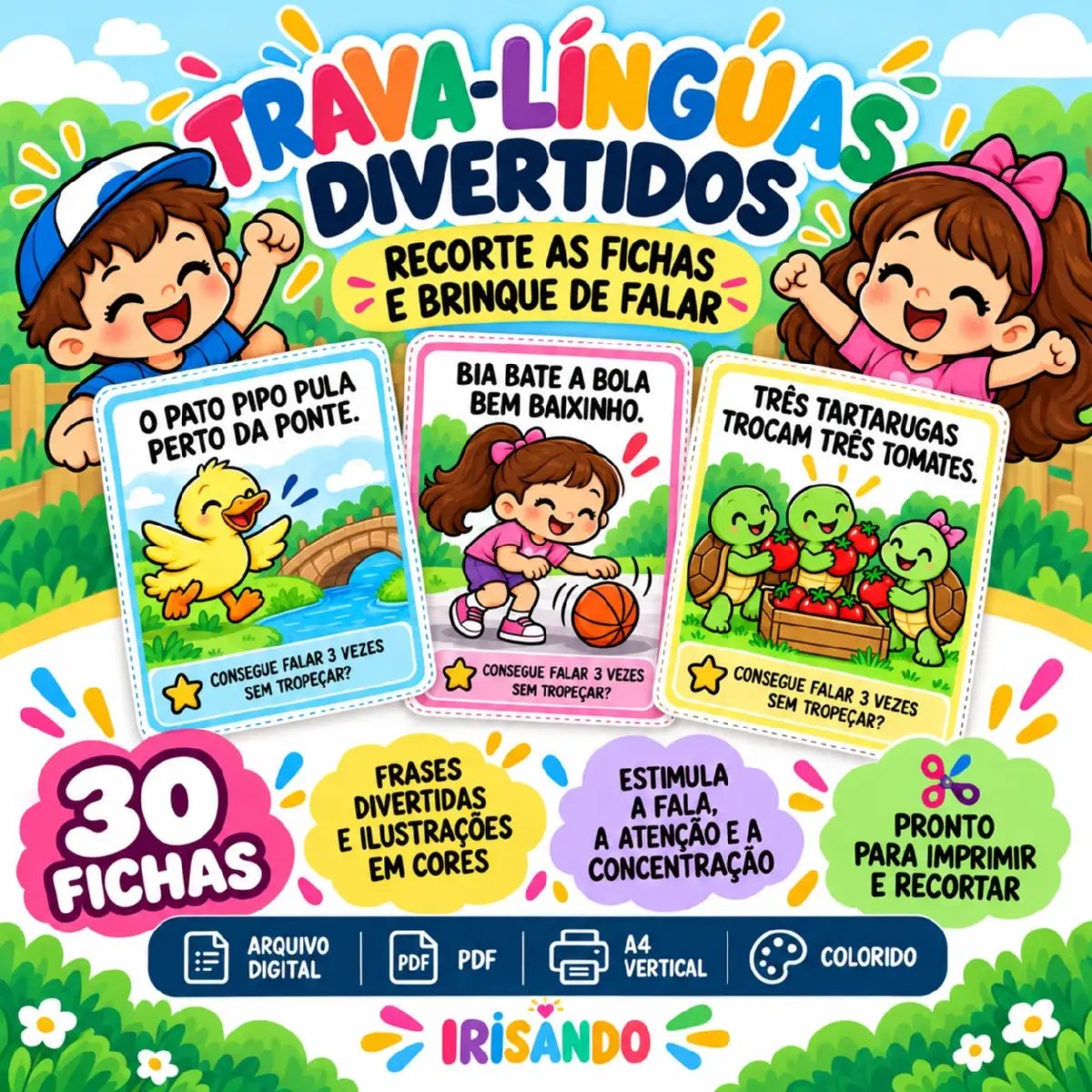Trava-Línguas Divertidos – 30 Fichas Ilustradas — Alfabetização para Educação Infantil: O Trava-Línguas Divertidos é um…