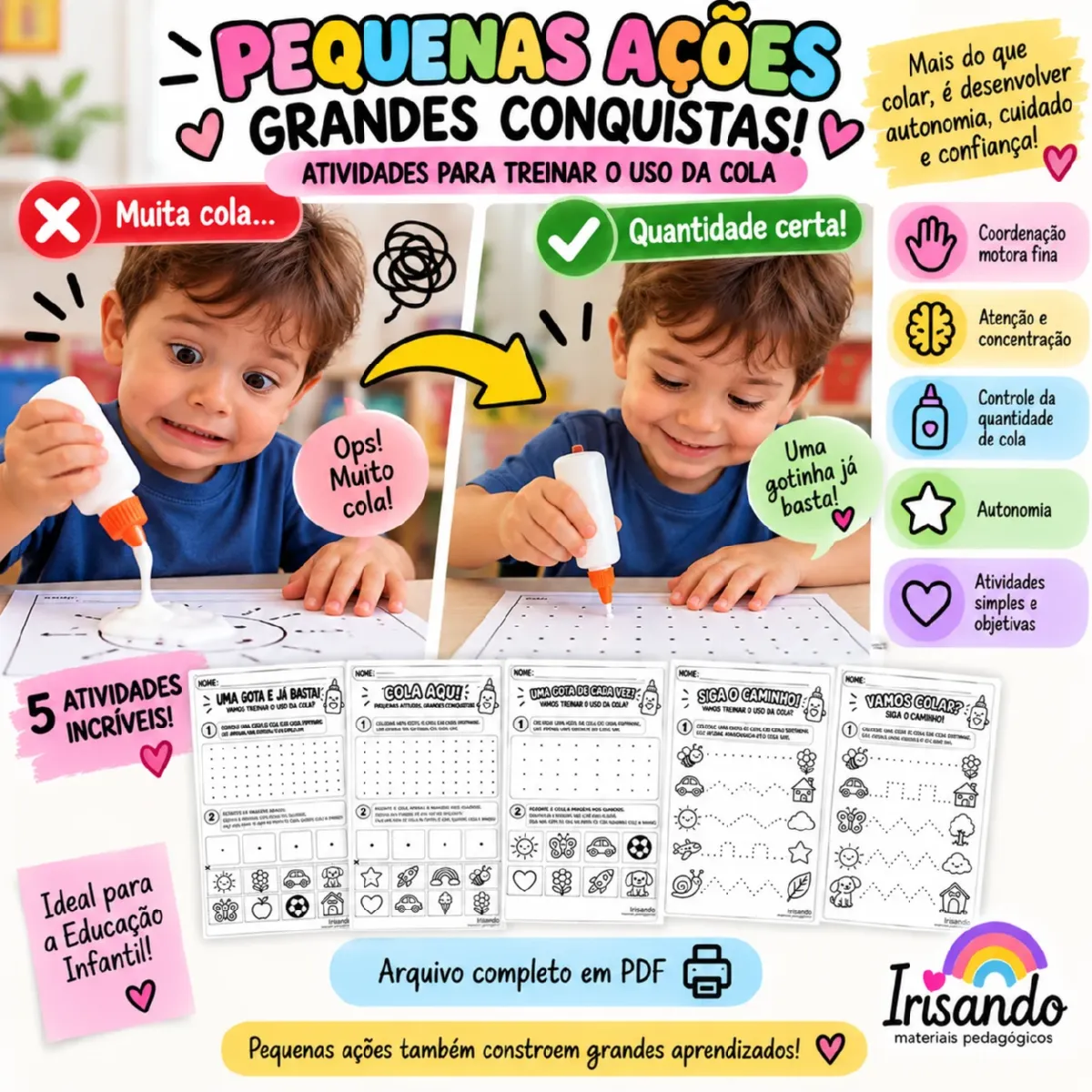 Treinando o Uso da Cola | Educação Infantil — Atividades para Educação Infantil: Material pedagógico para treinar o uso da…