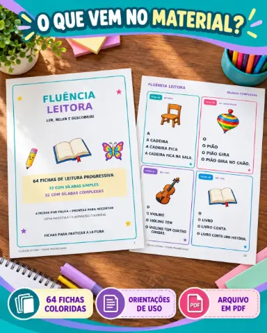 Treino de Fluência Leitora com 64 Fichas — amostra 5: Coleção com 64 fichas progressivas para praticar fluência leitora,… Treino de Fluência Leitora com 64 Fichas — amostra 5: Coleção com 64 fichas progressivas para praticar fluência leitora,…