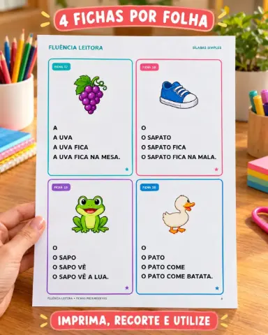 Treino de Fluência Leitora com 64 Fichas — amostra 6: Coleção com 64 fichas progressivas para praticar fluência leitora,… Treino de Fluência Leitora com 64 Fichas — amostra 6: Coleção com 64 fichas progressivas para praticar fluência leitora,…
