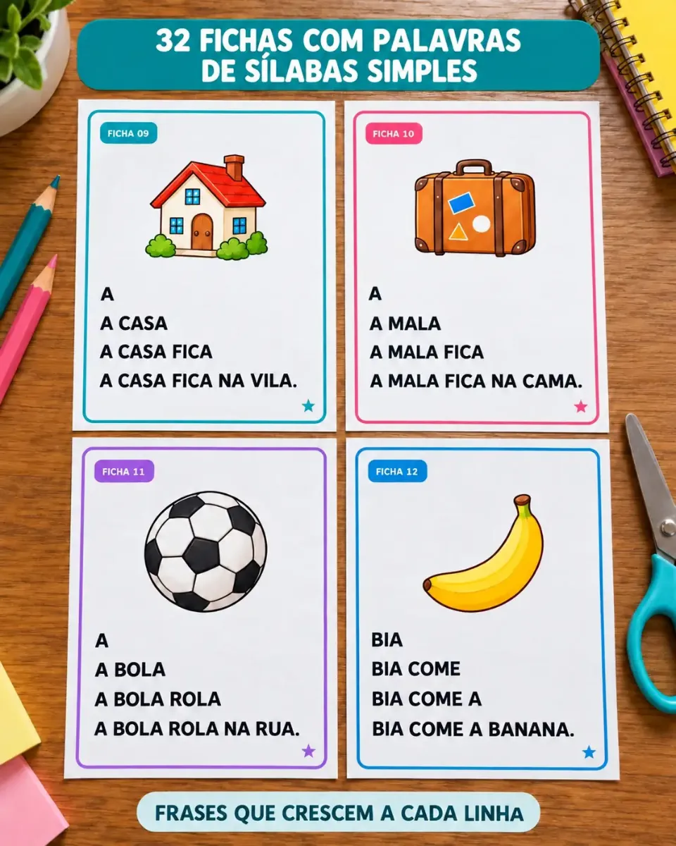 Treino de Fluência Leitora com 64 Fichas — Alfabetização para 1º ano: Coleção com 64 fichas progressivas para praticar…