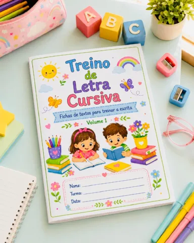 Treino de Letra Cursiva Apostila com Textos para Caligrafia e Escrita — amostra 1: Apostila de treino de letra cursiva com…