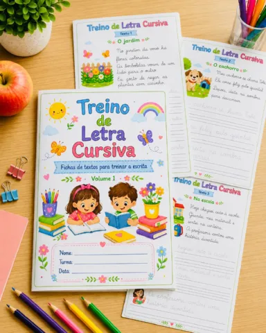 Treino de Letra Cursiva Apostila com Textos para Caligrafia e Escrita — amostra 2: Apostila de treino de letra cursiva com…