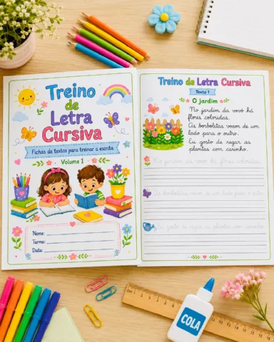 Treino de Letra Cursiva Apostila com Textos para Caligrafia e Escrita — amostra 4: Apostila de treino de letra cursiva com…