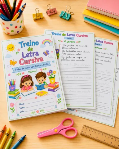 Treino de Letra Cursiva Apostila com Textos para Caligrafia e Escrita — amostra 5: Apostila de treino de letra cursiva com…