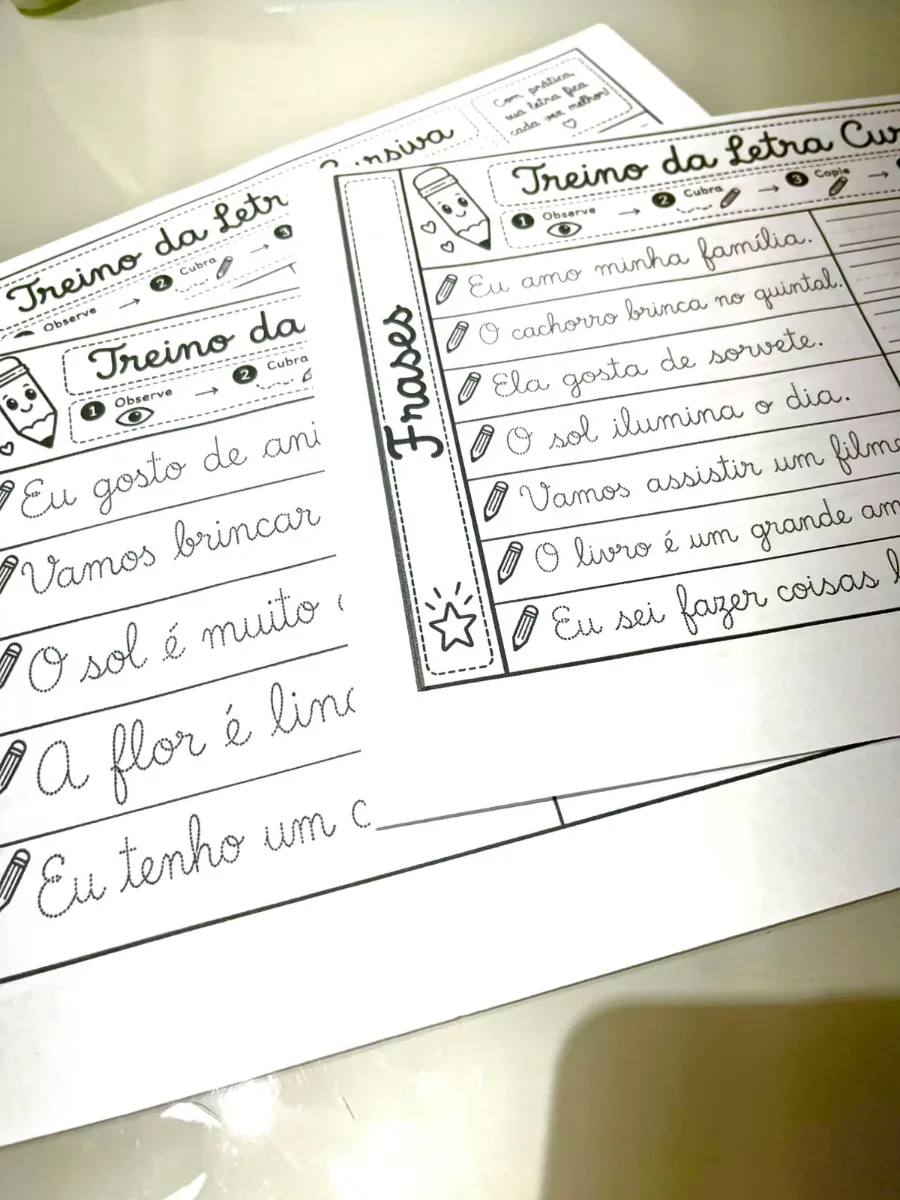 Treino de Letra Cursiva - Palavra, Frase e Parágrafo — amostra 2: Uma atividade prática para desenvolver a coordenação…