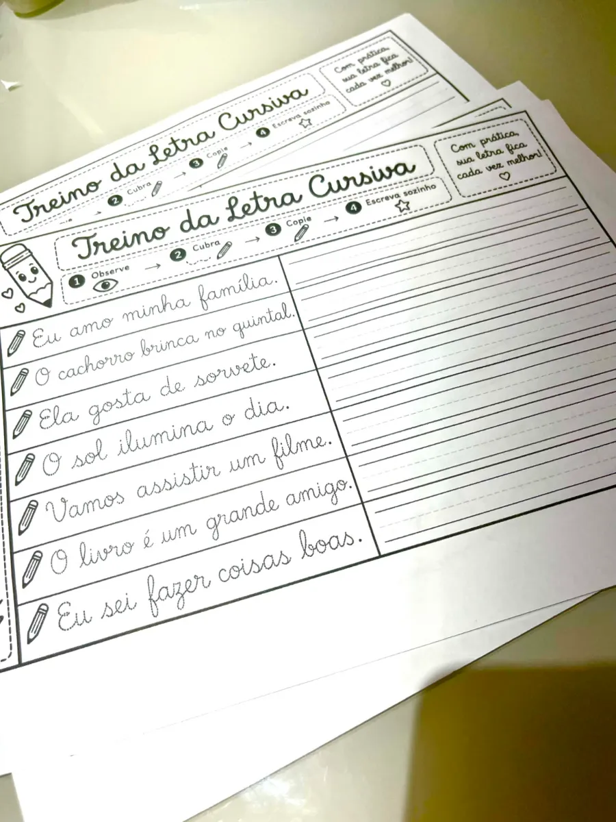 Treino de Letra Cursiva - Palavra, Frase e Parágrafo — amostra 3: Uma atividade prática para desenvolver a coordenação…