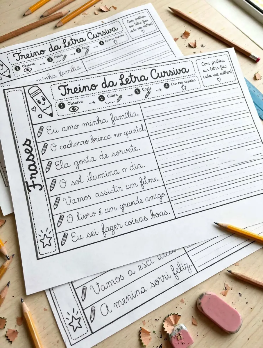 Treino de Letra Cursiva - Palavra, Frase e Parágrafo — amostra 5: Uma atividade prática para desenvolver a coordenação…