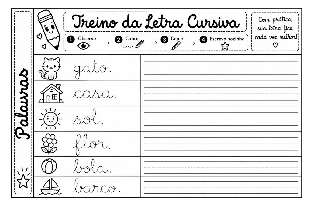 TREINO LETRA CURSIVA - ATIVIDADE ALFABETIZAÇÃO INICIAL — amostra 1: Uma atividade prática para desenvolver a coordenação…