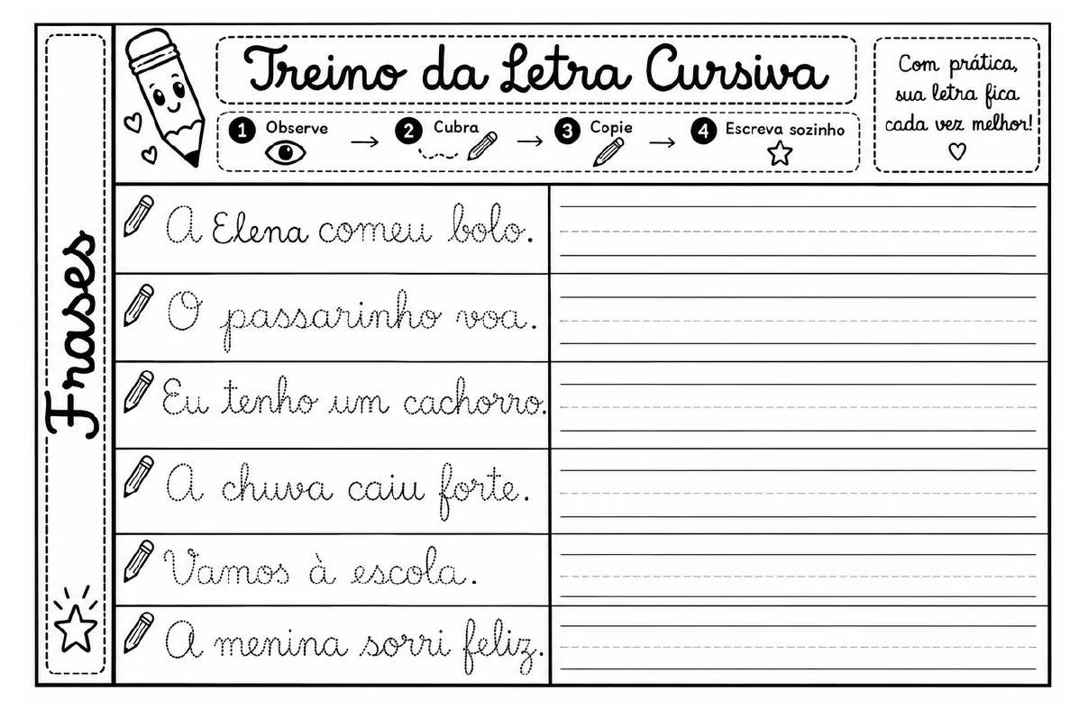 TREINO LETRA CURSIVA - ATIVIDADE ALFABETIZAÇÃO INICIAL — amostra 2: Uma atividade prática para desenvolver a coordenação…