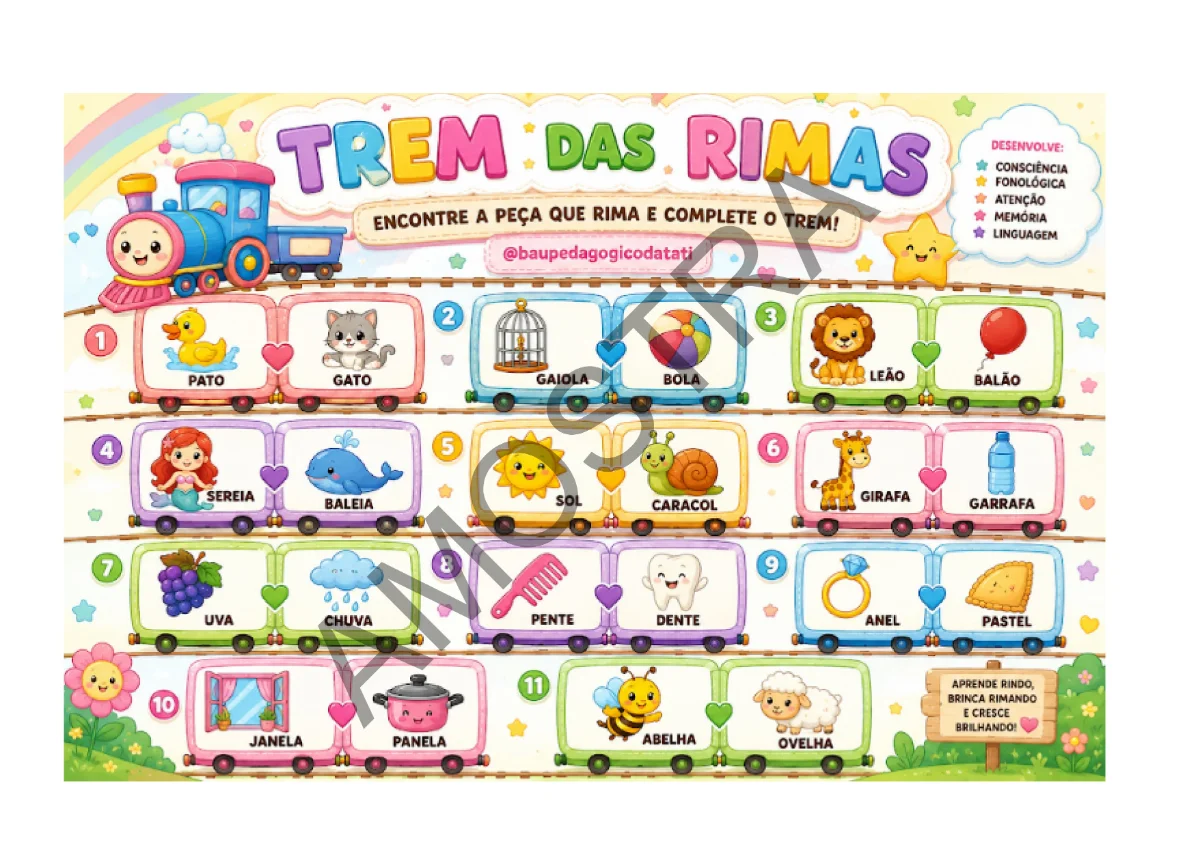 🚂 Trem das Rimas | Consciência Fonológica e Alfabetização — amostra 1: Um recurso pedagógico lúdico e divertido para…