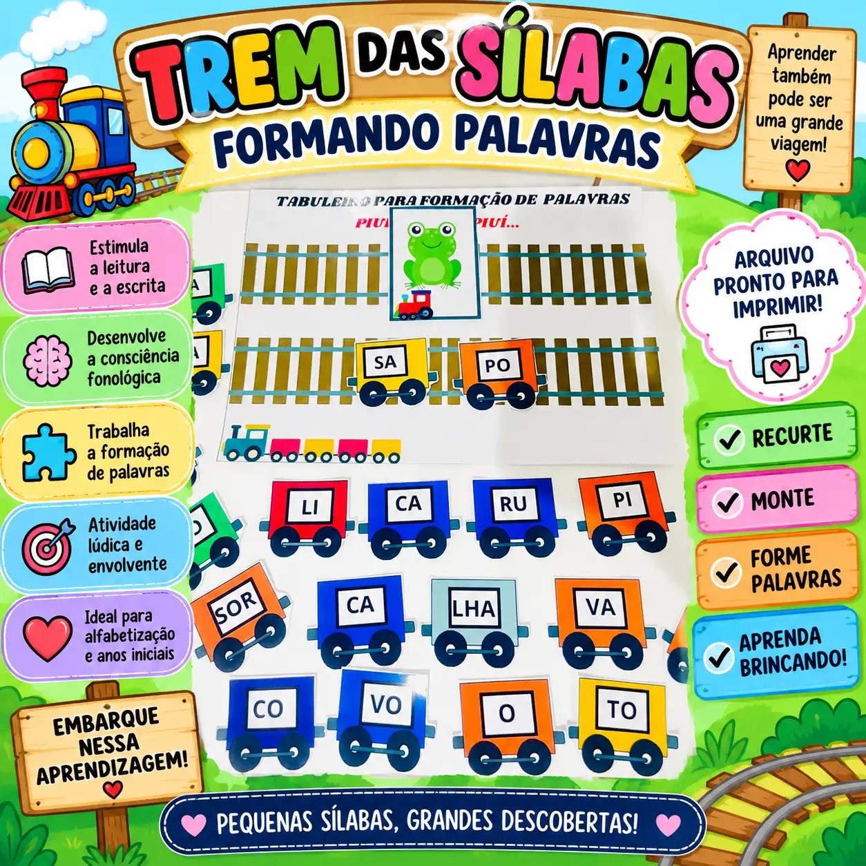 Trem das Sílabas – Formando Palavras — Alfabetização para Educação Infantil: 🚂 Atividade lúdica de alfabetização para…