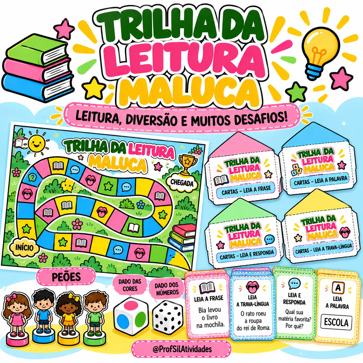 Trilha da Leitura Maluca - Jogo Pedagógico da Alfabetização — Jogos pedagógicos para 2º ano: Um jogo pedagógico colorido e…