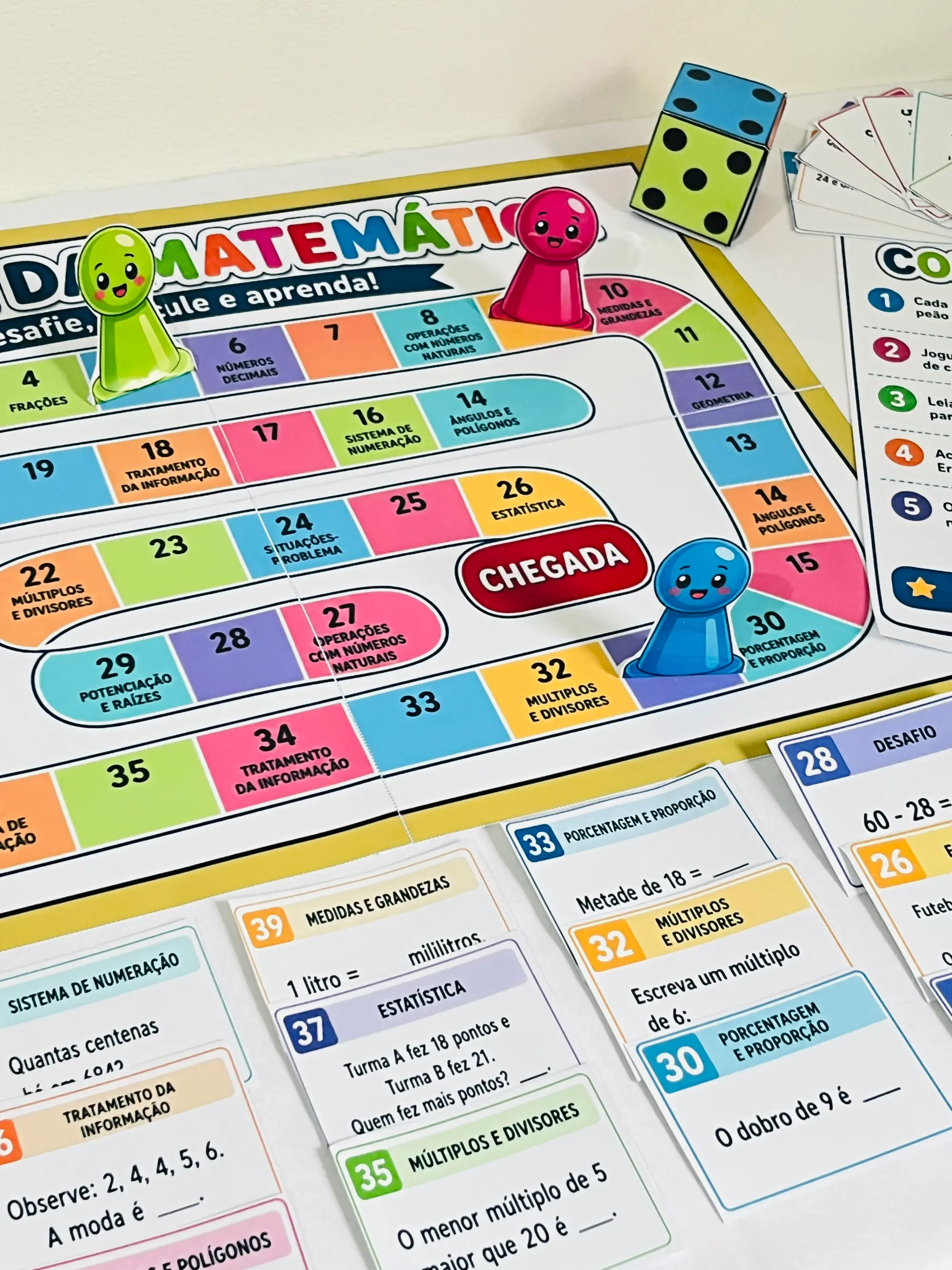 Trilha da Matemática: Jogo Matemático com 48 Desafios para Revisão — amostra 1: 🎲 O que você recebe: Trilha da Matemática: Jogo Matemático com 48 Desafios para Revisão — amostra 1: 🎲 O que você recebe: