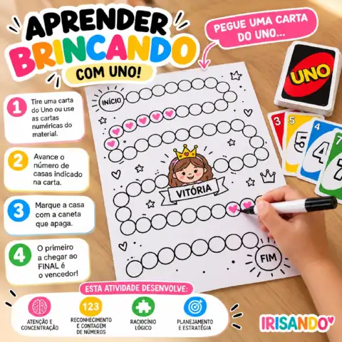 Trilha da Vitória – Jogo com Cartas Numéricas — amostra 1: A dinâmica é simples: a criança retira uma carta numérica e… Trilha da Vitória – Jogo com Cartas Numéricas — amostra 1: A dinâmica é simples: a criança retira uma carta numérica e…